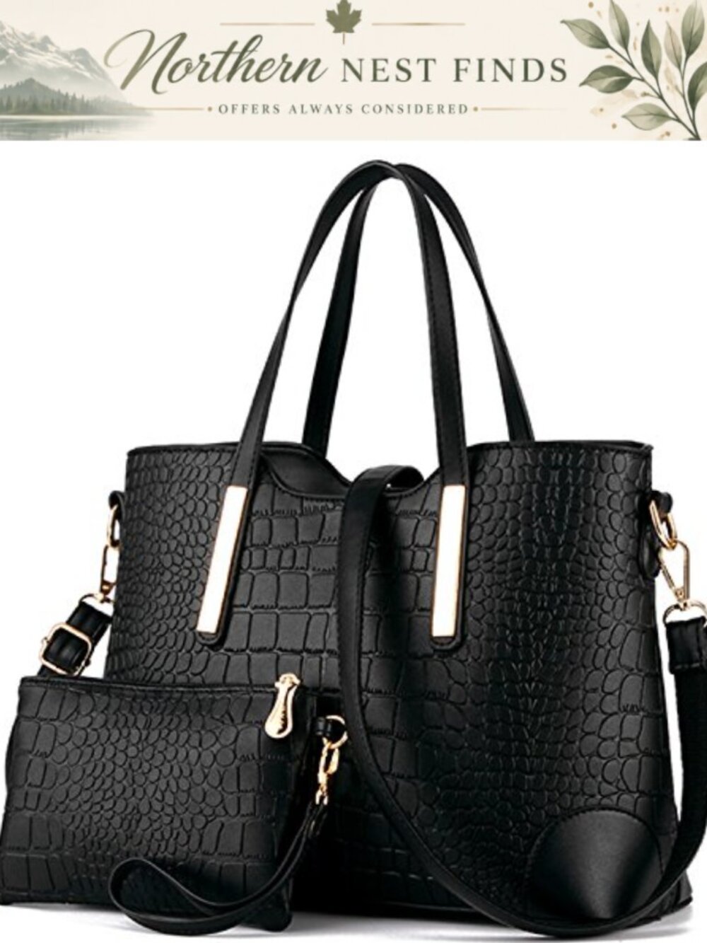 PU Leather Alligator Tote Bag Satchel Shoulder Handbag